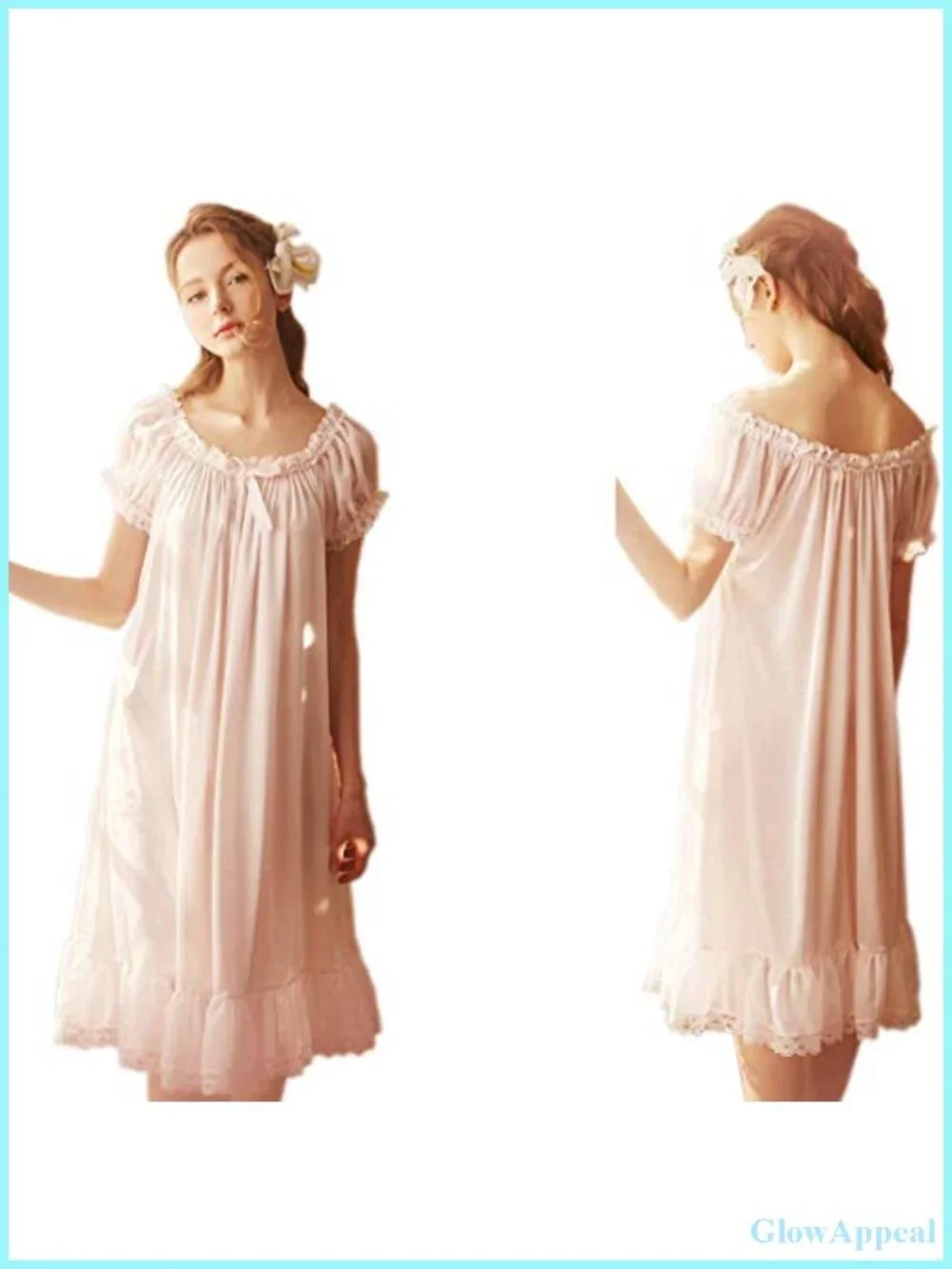 Women's Satiny Silk Vintage Nightgown with Lace Trim Sleepwear Loungwear